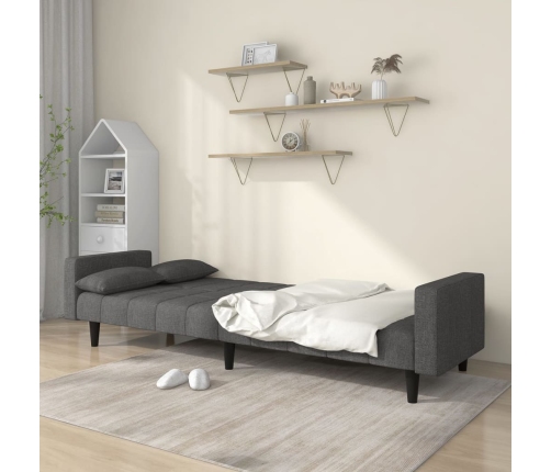 Sofá cama de 2 plazas con dos almohadas tela gris oscuro