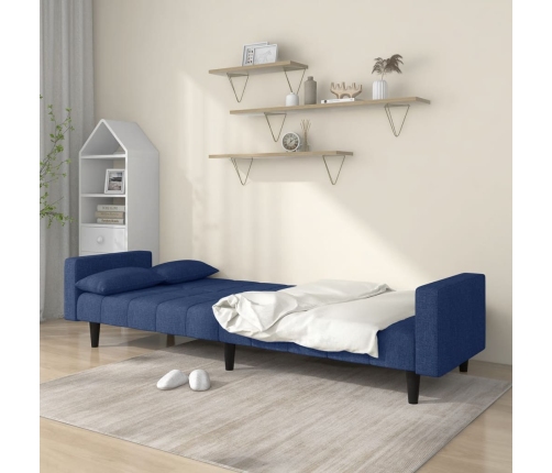 vidaXL Sofá cama de 2 plazas con dos almohadas tela azul