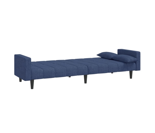 vidaXL Sofá cama de 2 plazas con dos almohadas tela azul