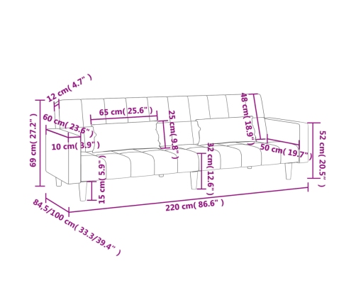 vidaXL Sofá cama de 2 plazas con dos almohadas tela azul