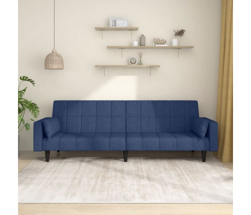 vidaXL Sofá cama de 2 plazas con dos almohadas tela azul