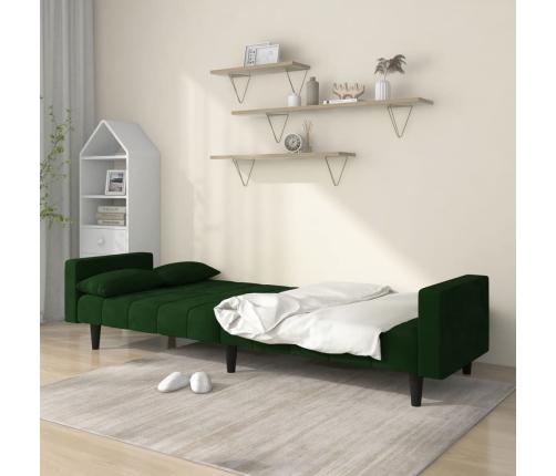 Sofá cama de 2 plazas con dos almohadas terciopelo verde oscuro