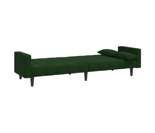 Sofá cama de 2 plazas con dos almohadas terciopelo verde oscuro