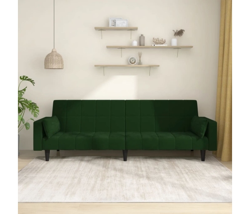 Sofá cama de 2 plazas con dos almohadas terciopelo verde oscuro