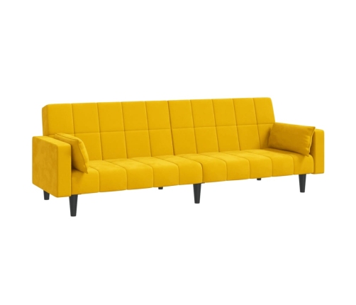 Sofá cama de 2 plazas con dos almohadas terciopelo amarillo