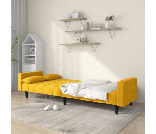 Sofá cama de 2 plazas con dos almohadas terciopelo amarillo