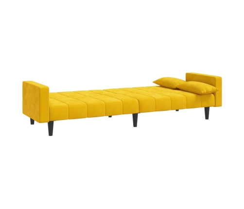 Sofá cama de 2 plazas con dos almohadas terciopelo amarillo