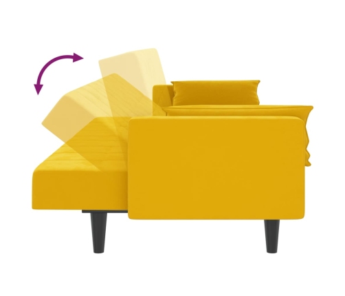 Sofá cama de 2 plazas con dos almohadas terciopelo amarillo