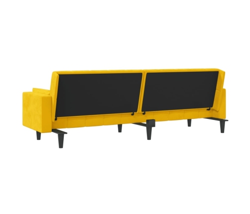 Sofá cama de 2 plazas con dos almohadas terciopelo amarillo