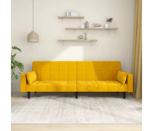 Sofá cama de 2 plazas con dos almohadas terciopelo amarillo