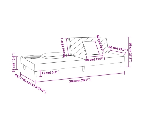 Sofá cama de 2 plazas con dos almohadas tela gris claro