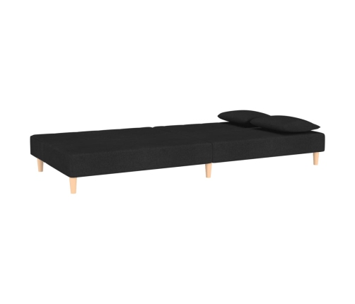 vidaXL Sofá cama de 2 plazas con dos almohadas tela negro