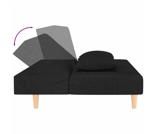 Sofá cama de 2 plazas con dos almohadas tela negro