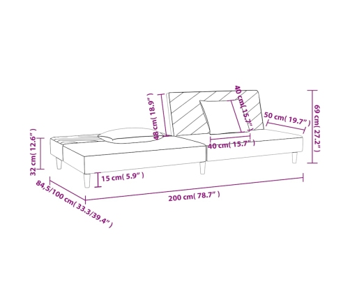 Sofá cama de 2 plazas con dos almohadas tela marrón