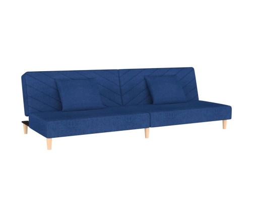 Sofá cama de 2 plazas con dos almohadas tela azul