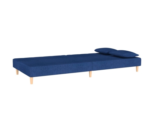 Sofá cama de 2 plazas con dos almohadas tela azul