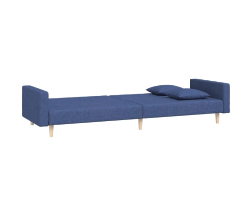 Sofá cama de 2 plazas con dos almohadas tela azul