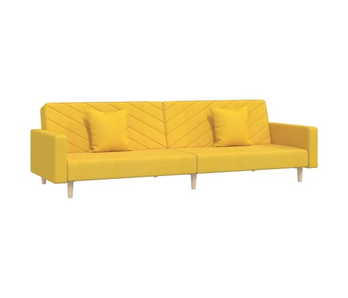 Sofá cama de 2 plazas con dos almohadas tela color amarillo