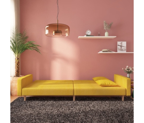 Sofá cama de 2 plazas con dos almohadas tela color amarillo