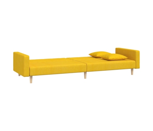 Sofá cama de 2 plazas con dos almohadas tela color amarillo