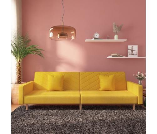 Sofá cama de 2 plazas con dos almohadas tela color amarillo