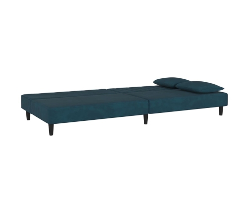 Sofá cama de 2 plazas con dos almohadas terciopelo azul