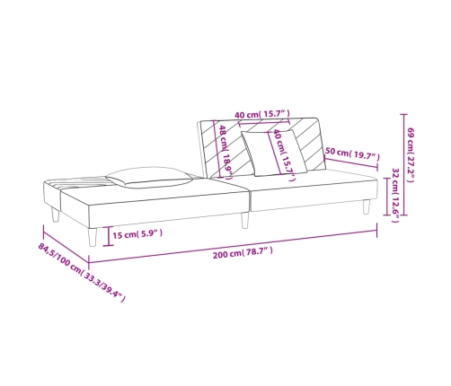 Sofá cama de 2 plazas con dos almohadas terciopelo azul