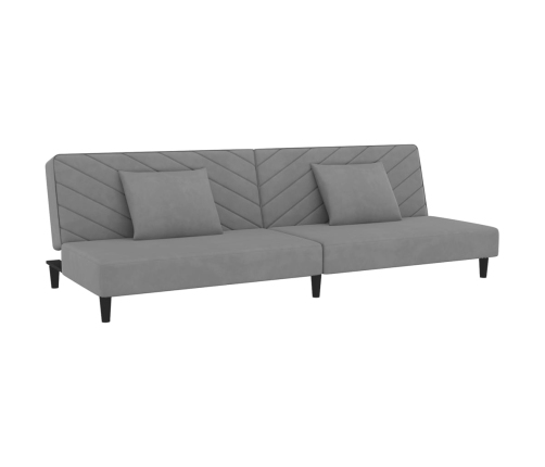 Sofá cama de 2 plazas con dos almohadas terciopelo gris claro