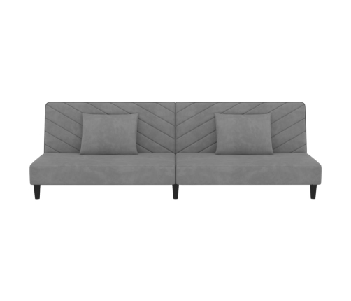 Sofá cama de 2 plazas con dos almohadas terciopelo gris claro