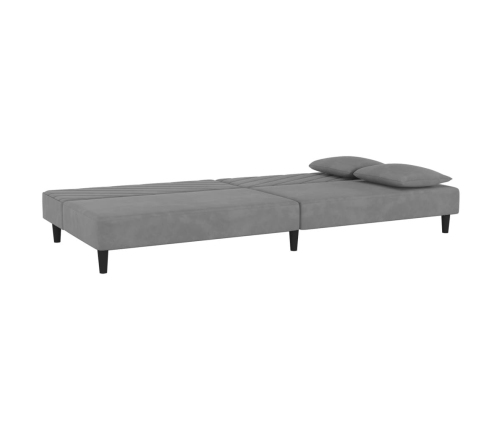 Sofá cama de 2 plazas con dos almohadas terciopelo gris claro