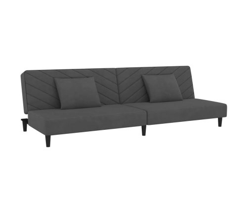 Sofá cama de 2 plazas con dos almohadas terciopelo gris oscuro