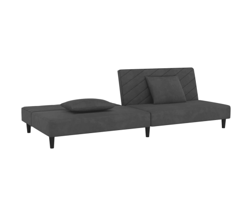 Sofá cama de 2 plazas con dos almohadas terciopelo gris oscuro