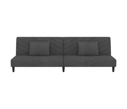 Sofá cama de 2 plazas con dos almohadas terciopelo gris oscuro