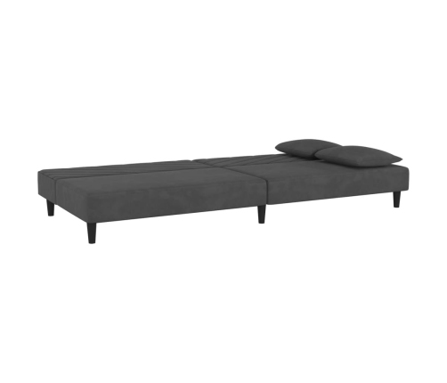 Sofá cama de 2 plazas con dos almohadas terciopelo gris oscuro