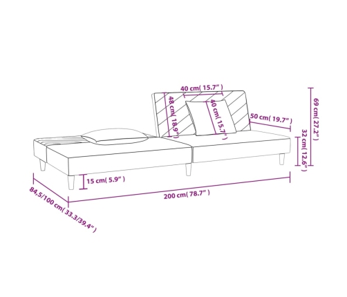 Sofá cama de 2 plazas con dos almohadas terciopelo gris oscuro