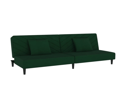 Sofá cama de 2 plazas con dos almohadas terciopelo verde oscuro