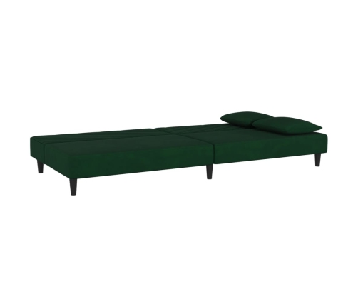 Sofá cama de 2 plazas con dos almohadas terciopelo verde oscuro