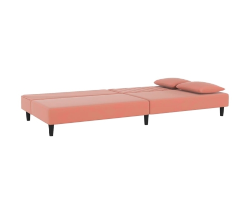 Sofá cama de 2 plazas con dos almohadas terciopelo rosa