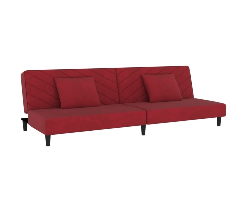 Sofá cama de 2 plazas con dos almohadas terciopelo rojo tinto