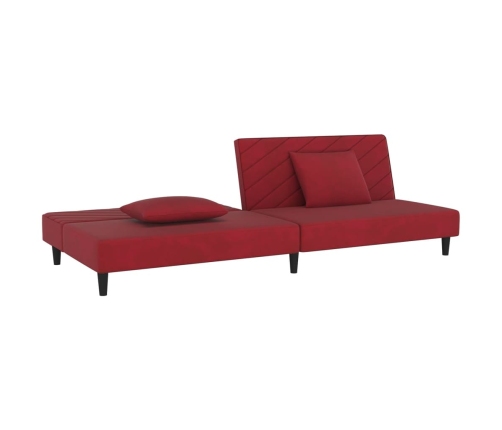 Sofá cama de 2 plazas con dos almohadas terciopelo rojo tinto