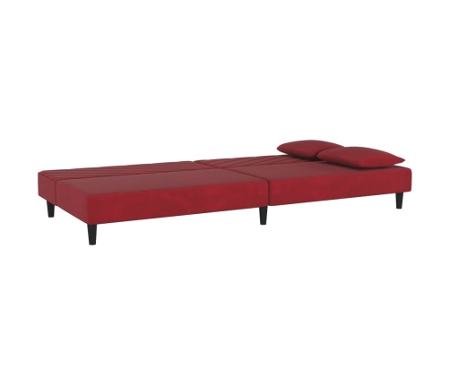 Sofá cama de 2 plazas con dos almohadas terciopelo rojo tinto