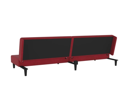 Sofá cama de 2 plazas con dos almohadas terciopelo rojo tinto