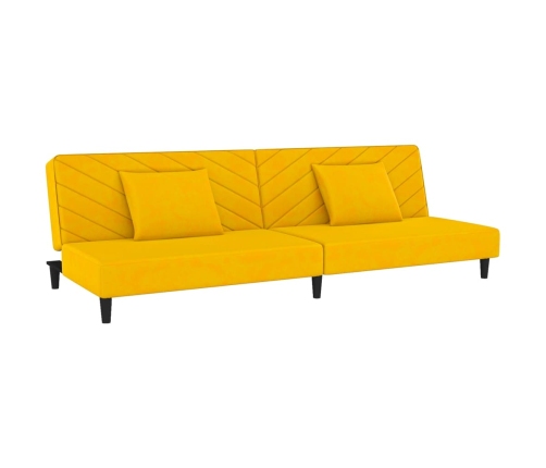 Sofá cama de 2 plazas con dos almohadas terciopelo amarillo