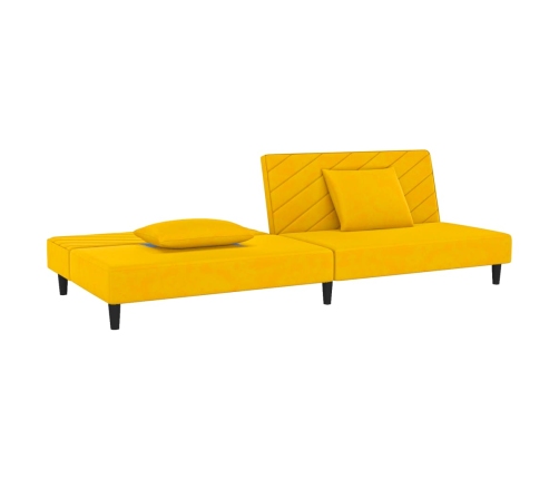 Sofá cama de 2 plazas con dos almohadas terciopelo amarillo