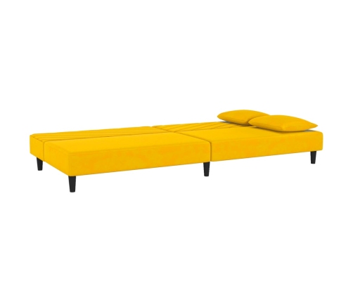 Sofá cama de 2 plazas con dos almohadas terciopelo amarillo