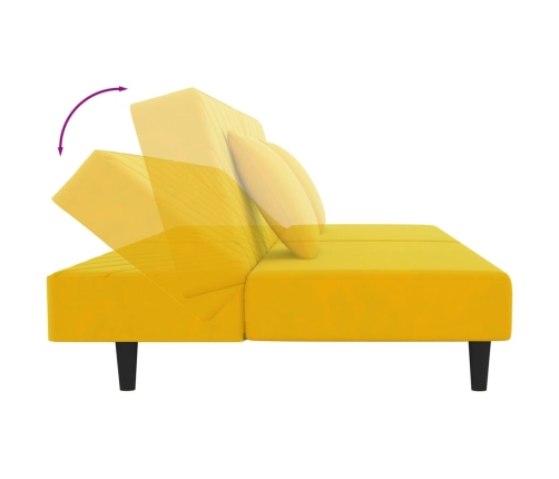 Sofá cama de 2 plazas con dos almohadas terciopelo amarillo