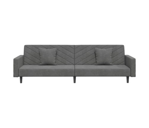 Sofá cama de 2 plazas con dos almohadas terciopelo gris oscuro