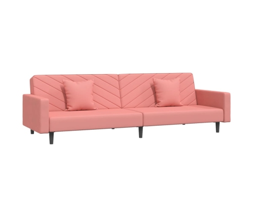 Sofá cama de 2 plazas con dos almohadas terciopelo rosa