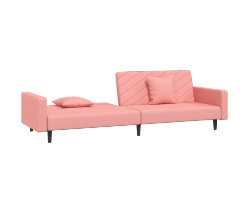 Sofá cama de 2 plazas con dos almohadas terciopelo rosa