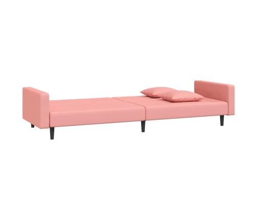 Sofá cama de 2 plazas con dos almohadas terciopelo rosa